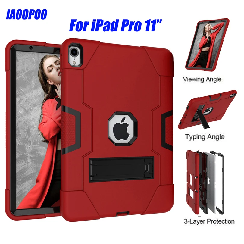 Heavy Duty Silicone TPU + PC Hard Flexible Stand Armor Case For iPad