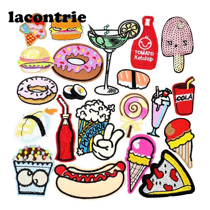 10pcs random foods patches for clothing iron on patches drinks mixed