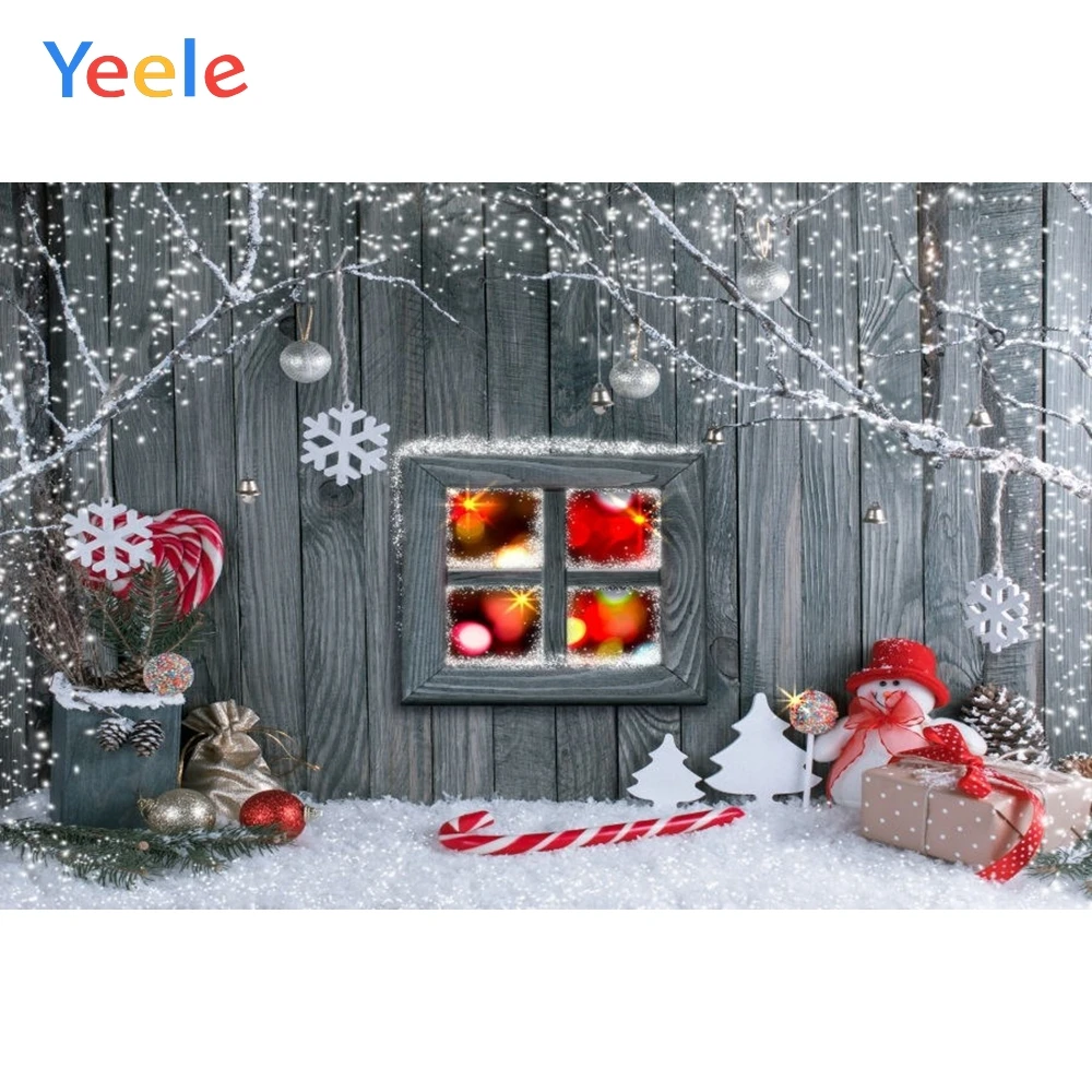 Yeele рождественские фотографии фоны Снеговик Снег деревянная доска дерево