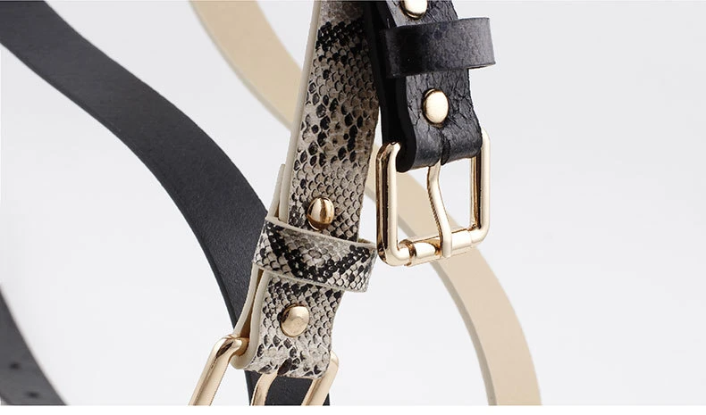 Wholesale Snake Print Leather Belts For Women High Quality Vintage Female Dress Belt Gold Square Pin Buckle Jeans Waistband 834