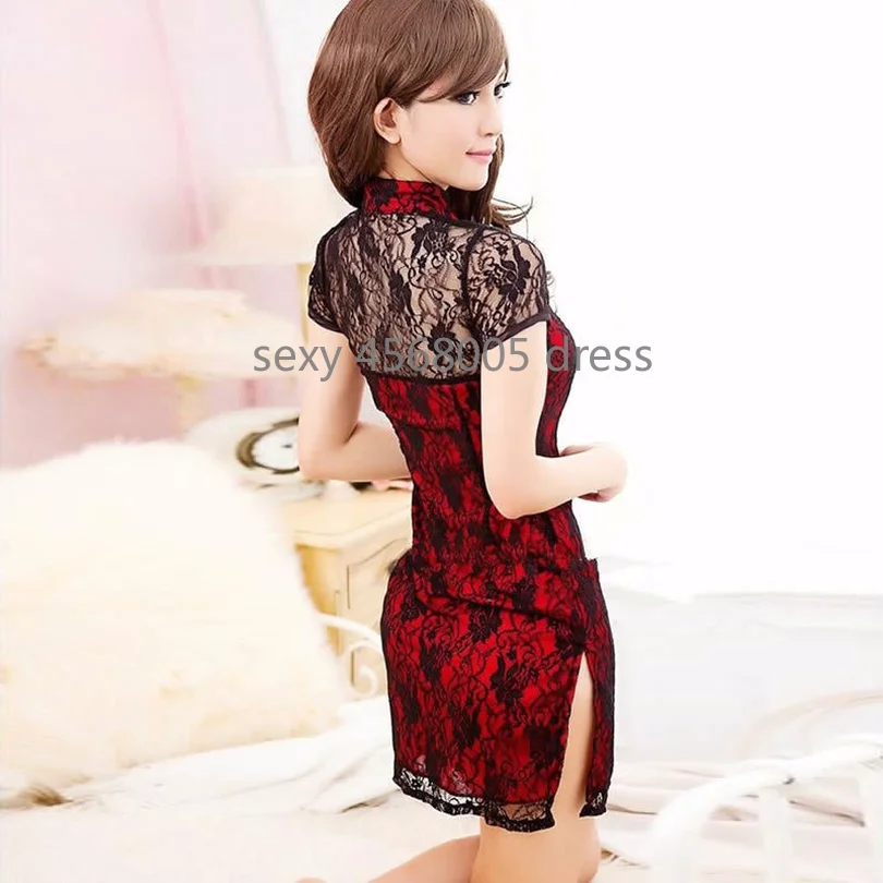 Сексуальное мини платье Qipao с коротким посылка Babydoll нижнее белье кружевное
