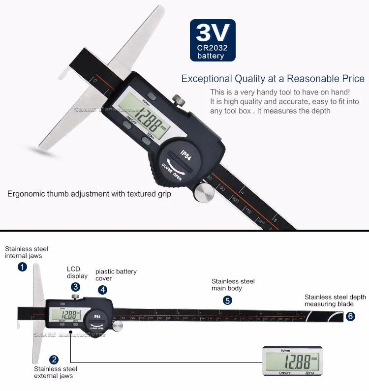 0-300 мм электронный цифровой штангенциркуль из нержавеющей стали с одним крюком глубина штангенциркуль 300 мм