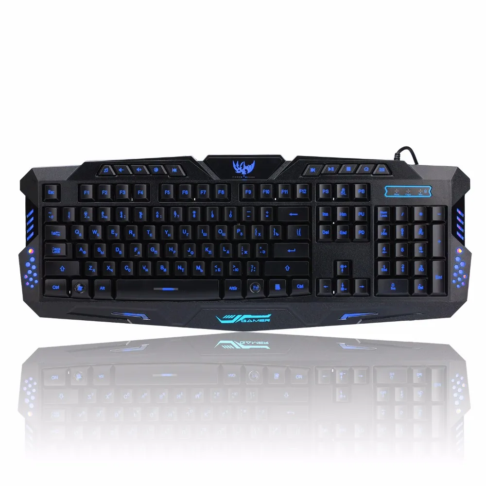  Russian Version Gaming Keyboard Gamer 3color Switchable Backlights LED USB Wired Game Keyboard for 