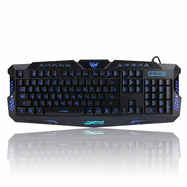 $US $22.18  Russian Version Gaming Keyboard Gamer 3color Switchable Backlights LED USB Wired Game Keyboard for 