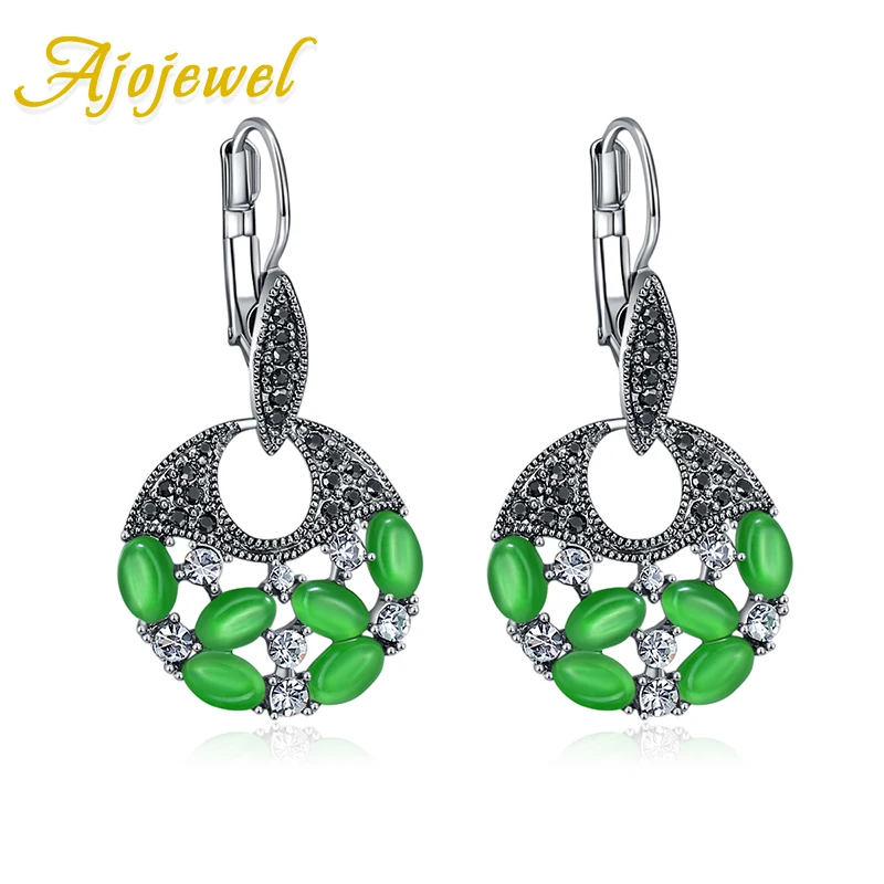 

Ajojewel 2019 Statement Vintage Earrings For Women Blue Green White Opal Round Pendant Earrings Luxury Jewelry Drop Shipping