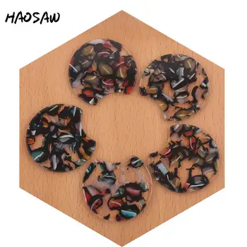 

HAOSAW 34*36MM 6Pcs/Lot HandMade/Acetic Acid Charm/Dark Color Mix/Round Shap/Jewelry Making/Jewelry Accessories/Earring Findings
