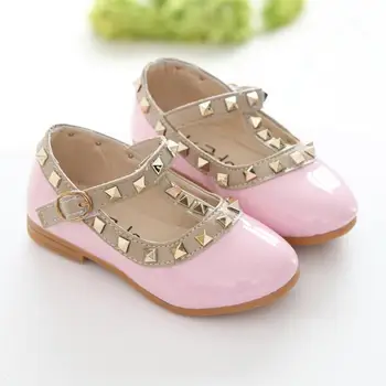 

New Girls Princess Shoes Children Fashion Rivets Single Shoes Kids Spring Cute PU Leather Shoes Pink White Child Female Shoes