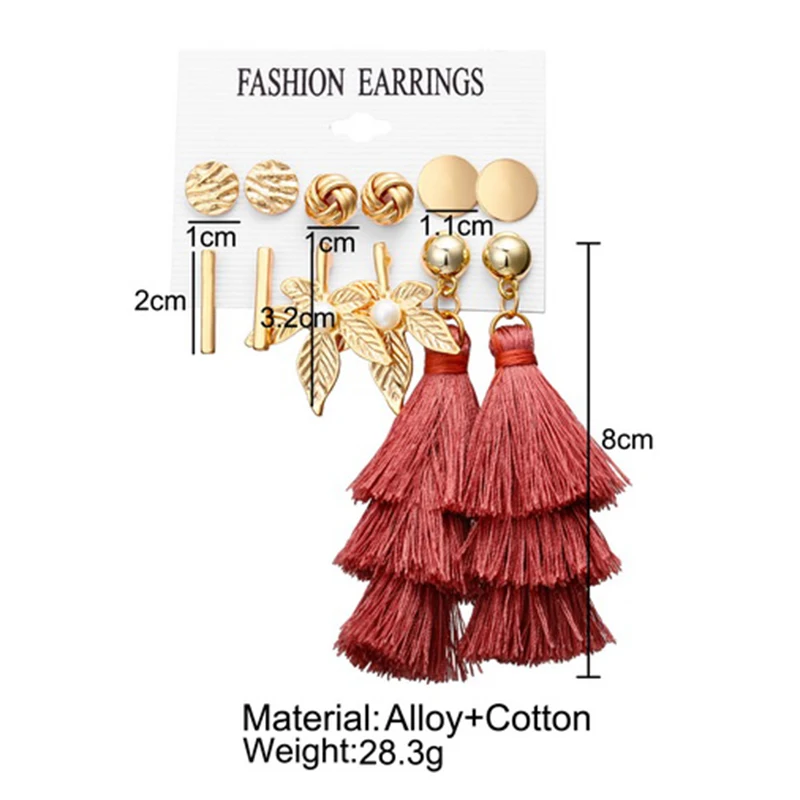 Belleper New Design Tassel Earring Sets Women Geometric Bohemian Gold Flower Long Tassel Earring Set Fashion Wedding Jewelry