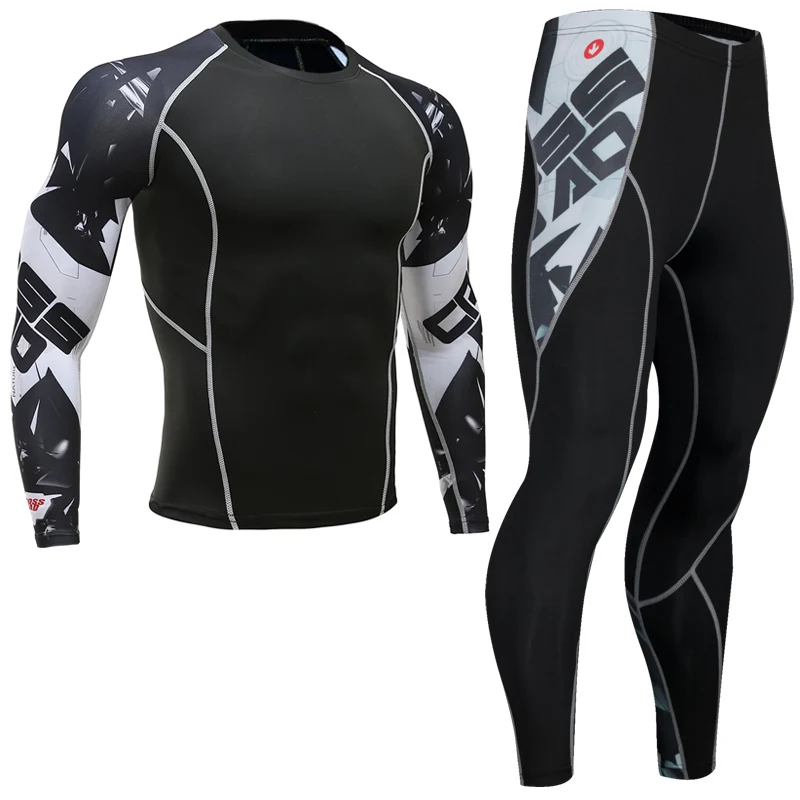 

Best selling brand clothing men's compression shirt pants T-shirt suit 3D printing men's long-sleeved trousers Rashgard set MMA