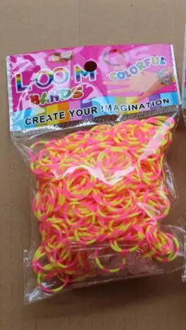 DIY loom band ручной тканый Радуга плетение детские игрушки три цвета браслет из резиновых полос - Цвет: pink yellow 600pcs