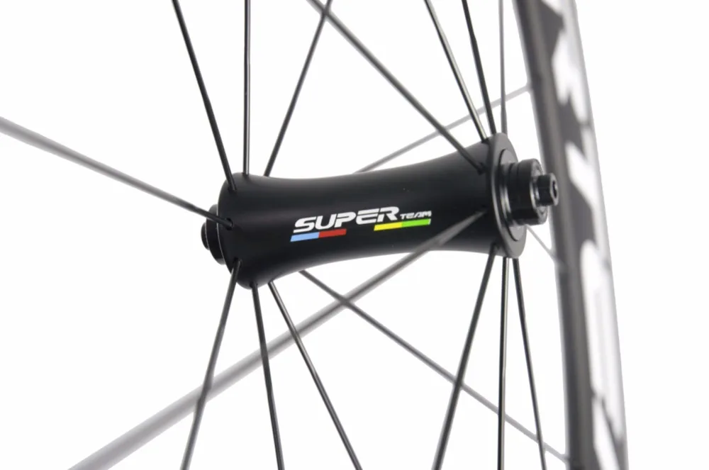 SUPERTEAM 1 Pair 60mm Carbon Bicycle Wheelset Road Bike R7 Hub 3K Clincher Carbon Wheels 700C