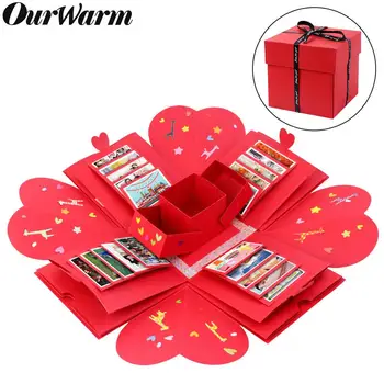

OurWarm Red DIY Surprise Party Love Explosion Box Valentine's Day Gift Box For Anniversary Scrapbook Photo Album Birthday Gifts