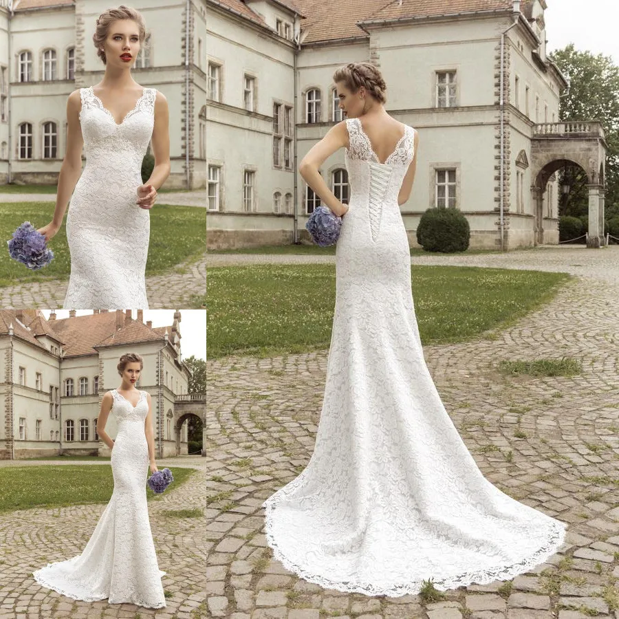 

Good Quality 2015 New Arrival Sexy V-neck Off the Shoulder White Lace Bridal Gown Vestidos de novia Romantic Wedding Dresses