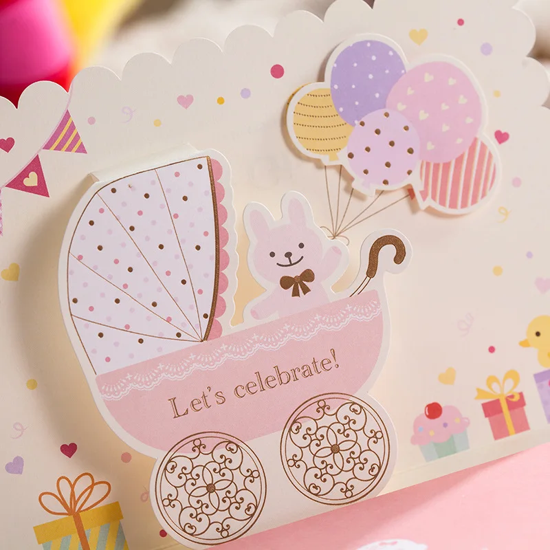 50x Bluepink Laser Cut Baby Shower Invitations Card 3d Print Luxury