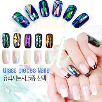 5 Different Colors/set NEW Broken Cute Glass Pieces Mirror Foil Tips Stencil Decal Nail Art Sticker Tools