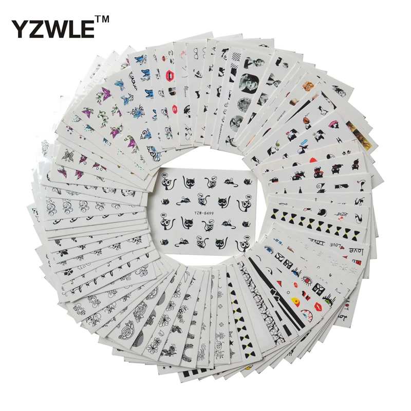 

YWK 68 Sheets DIY Decals Nails Art Water Transfer Printing Stickers Accessories For Manicure Salon