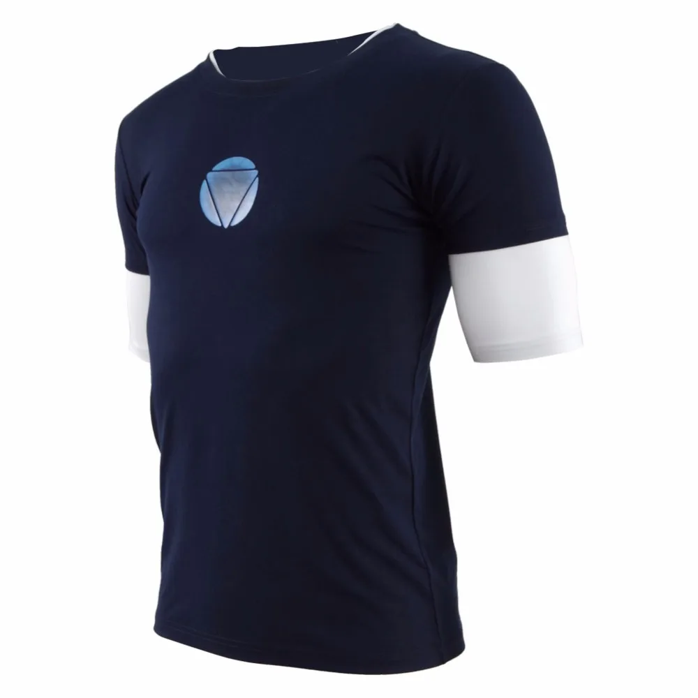 Tony Stark Navy Blue Mid Sleeve Night Luminous T-Shirt for Men - Soft Fitness Tight Fit Costume Top with Logo image 3