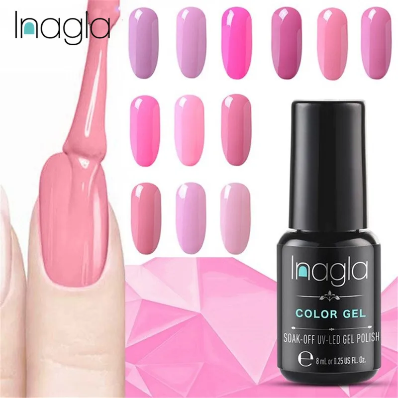 

Inagla Pink Color 8ML Gel Nail Polish UV&LED Lamp Long Lasting Gel Nail Polish Supply 12Colors Soak Off Gel Varnish Coat