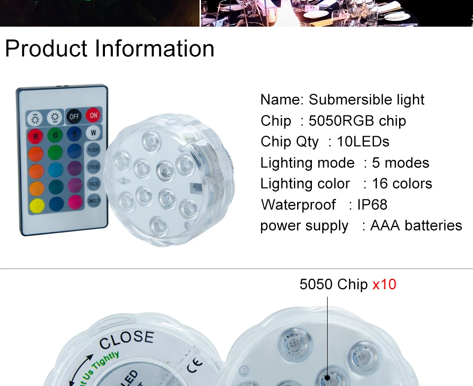 RGB LED Underwater Light Battery Operated IP67 Waterproof Swimming Pool Light LED Submersible for Party Piscina Pond03