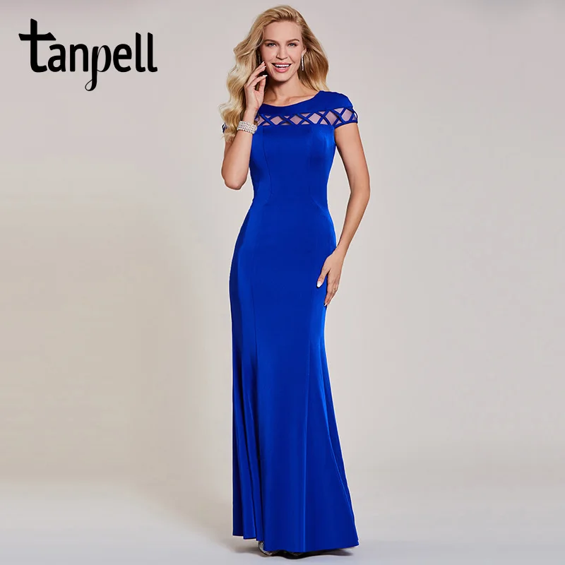 Танпелл Русалка вечернее платье роскошный темно-Королевский синий колпачок рукава длиной до пола платье женское свадебное платье
