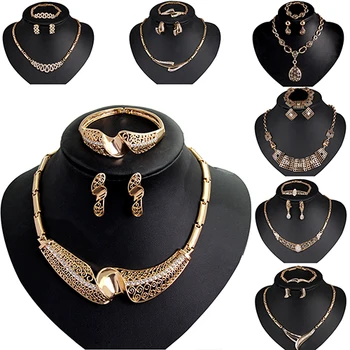 

Women's Waterdrop Hollow Statement Collar Necklace Ring Earrings Bracelet Set