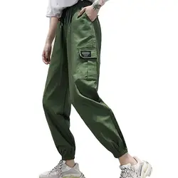 LZMZA Для женщин Harajuku брюки-карго Лето эластичная талия уличная панк женские брюки-карго Капри свободные джоггеры брюки