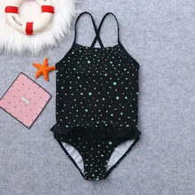 Новинка; купальный костюм для девочек; купальный костюм для маленьких девочек; летний купальник с оборками и принтом звезды; сплошной купальник; комбинезон; комбинезоны A1