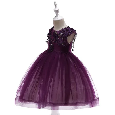 С круглым вырезом без рукавов на молнии Bling Star качества ребенок ткань детские для девочек в цветочек платья для вечерние свадебное платье для девочек - Цвет: Purple