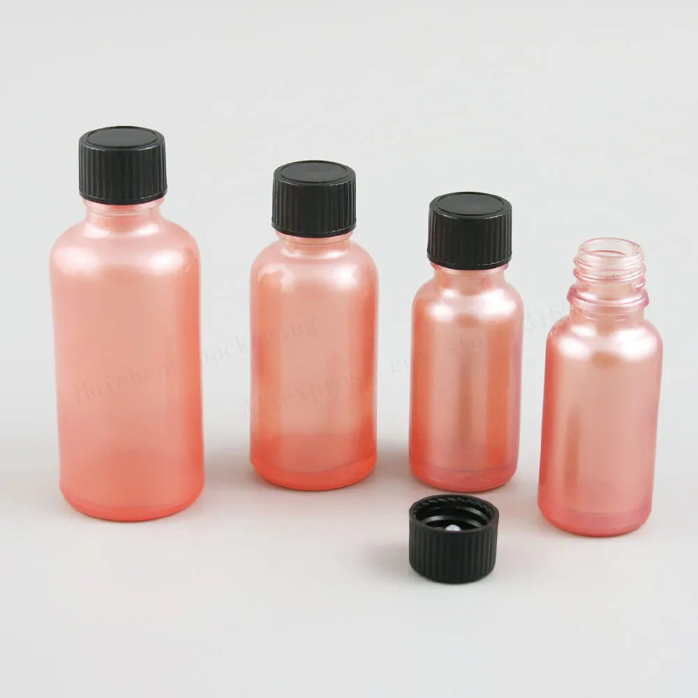 

200 x Empty Refillable Paint Pink Glass Essential Oil Bottle With Black Phenolic Cone Cap 10ml 30ml 50ml 100ml