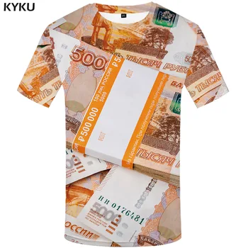 

KYKU Brand Russian Ruble T-shirt Men Money Shirt Print Russia Tshirt Printed Harajuku Tshirts Casual Funny T-shirts 3d