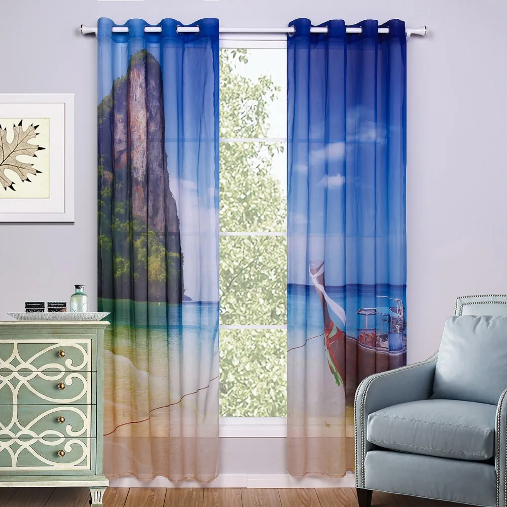 Printed Scenic Window Curtain Living Room Blue Kids Curtains Bedroom