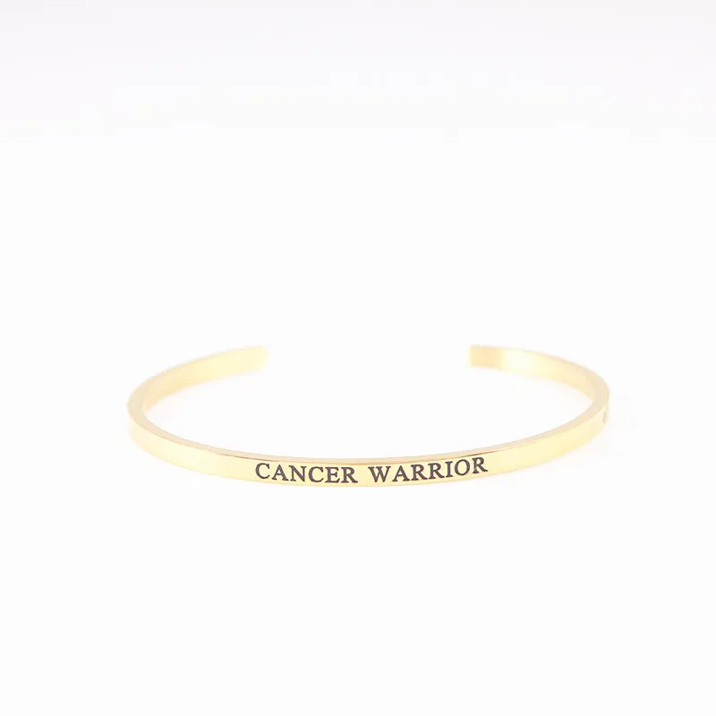 

"CANCER WARRIOR" Stainless Steel Bar Engraved Positive Inspirational Quote Cuff Mantra Bracelet Bangle For Men Best Gifts