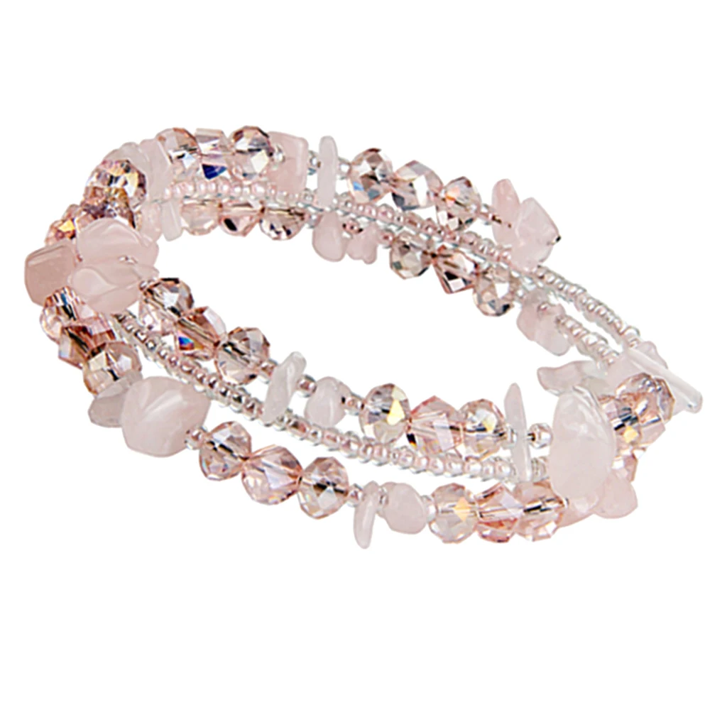 Irregular Shaped Loose Beads Strand Triple Layer Wire Bracelet Women Fashion Jewelry