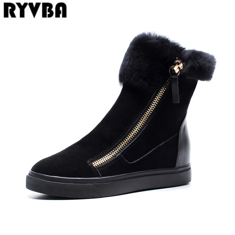 

RYVBA woman suede genuine leather Fur Snow Boots For Women Winter platform ankle Boots 2019 Ladies shoes Woman Flat warterproof