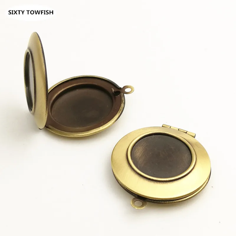 50pcs 28mm Metal Photo Frame Brass Antique Bronze Round Locket Box DIY