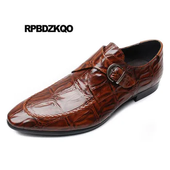 

Black Monk Strap Python Leather Prom Snake Snakeskin Italy Alligator Men Brown Genuine Shoes Italian Crocodile Pointed Toe Dress