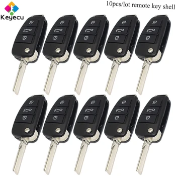 

KEYECU 10PCS/Lot Replacement Folding/ Flip Keyless Entry Remote Key Shell- 3 Buttons- FOB for Audi A2 A3 A4 A6 A6L A8 TT Quattro