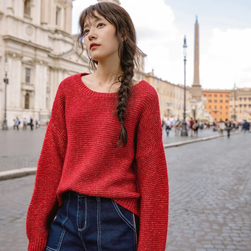 

INMAN Autumn O Neck Rotatory Cuff Cotton Lazy Loose Causal Style Women Sweater