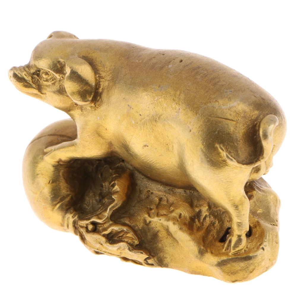 2x Twelve Zodiac Animal Figurine Brass Chinese Shengxiao Pig Rat Sculpture New Year Gift Business Present