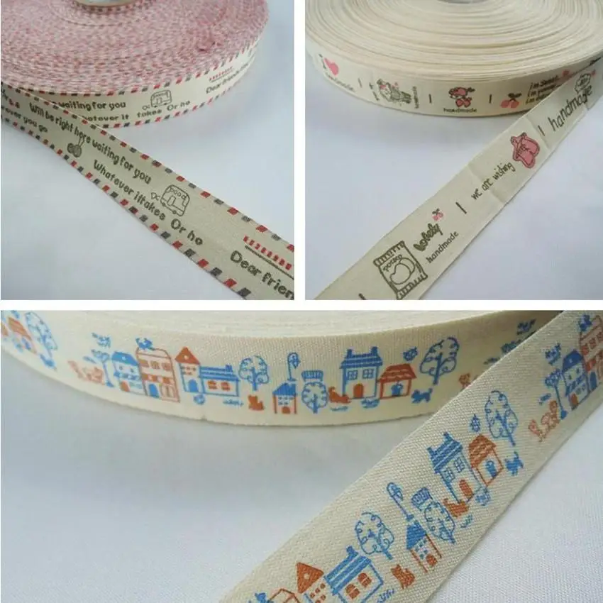 20mm cotton ribbon Natural Style Flower Printed Ribbons bing DIY