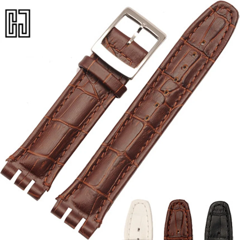 Новый итальянский кожаный ремешок для часов Swatch на запястье 17 19 21 23 мм Ремни Clafskin