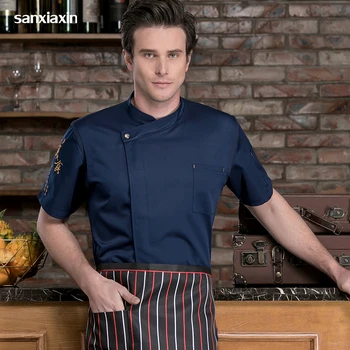 

Wholesale Unisex Kitchen Chef Uniform Bakery Food Service Short Sleeve Breathable Cook Wear Chef Jackets restaurant uniform new
