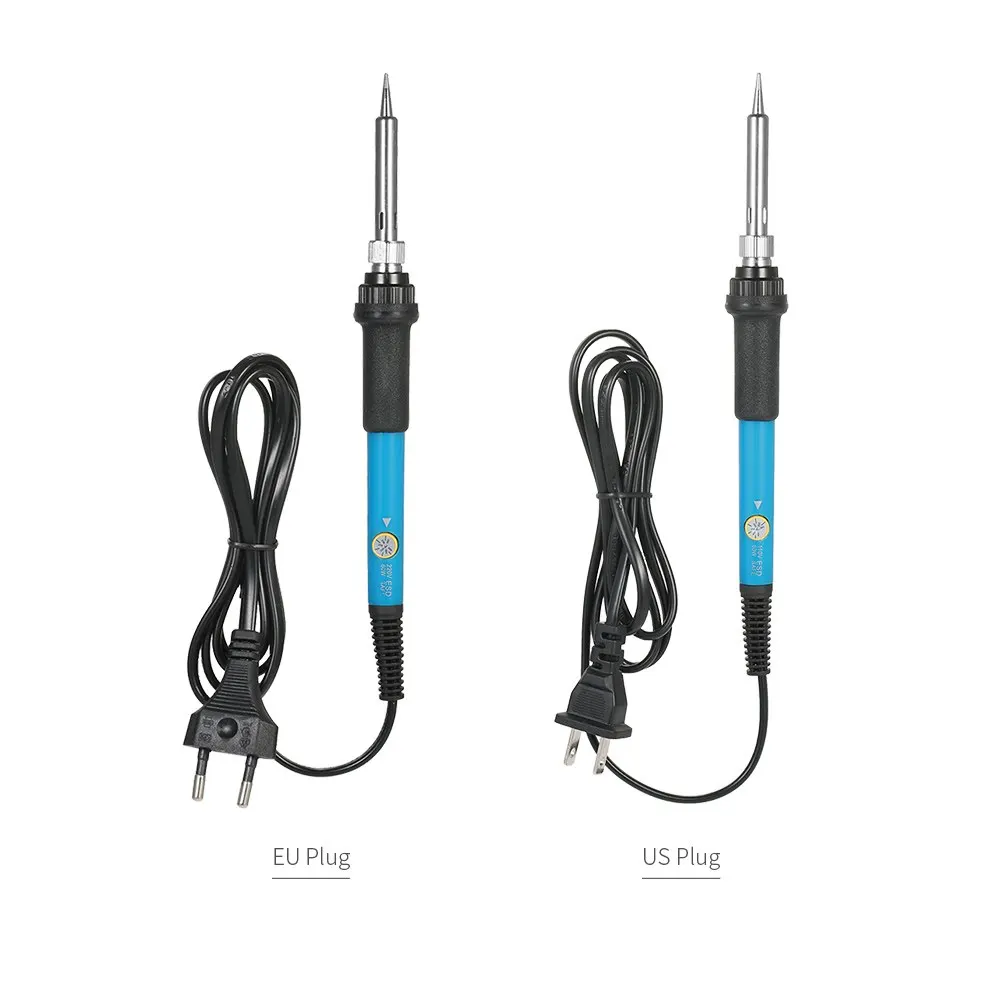 60W 220V EU/US Plug Электрический паяльник Регулируемый температурный набор инструментов для сварки+ 5 сменных паяльных наконечников