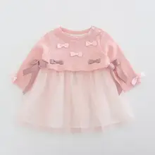 Новое Брендовое милое платье-пачка с бантом для маленьких девочек; сезон весна-осень вязаные сетчатые платья принцессы для маленьких девочек Одежда для новорожденных;