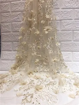 

Pale yellow Color Applique Embroidery French Lace Fabric African Tulle Net Lace Fabric 2018 African French Mesh Lace with Beads