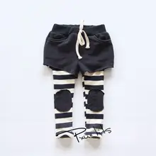 KIKIKIDS/ г. Модные Штаны для маленьких девочек хлопковые Лоскутные детские леггинсы для девочек Полосатые брюки весенне-Осенняя детская одежда