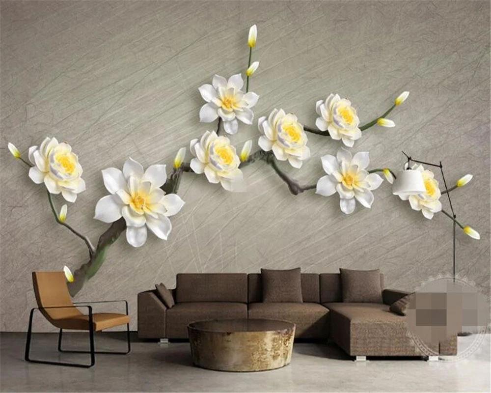 Beibehang Custom wallpaper 3D white three-dimensional magnolia background wall mural home decor living room bedroom 3d wallpaper