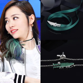 

Fashion Micro Mosaic AAA+ Zircon Cute Green Alligator Pendant Necklace Fine Ribbon Chokers Necklace for Women Monacon Jewelry
