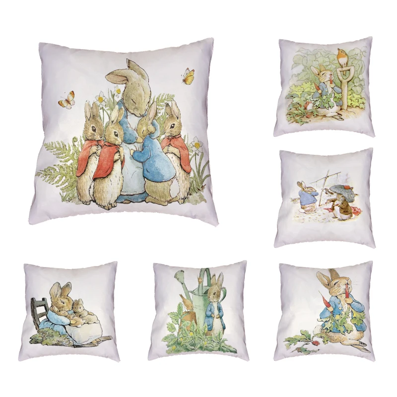 

Naughty Peter Rabbit Polyester Peach Skin Pillow Case Cooking Family gathering Bedroom Living Room Car Home Decor Cushion Cover
