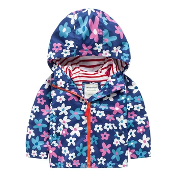 

M14 Spring Autumn Fashion Flowers Boys Girl Blue Coat Hoodie Child Jacket Boys Girl Tops Windbreaker Child Thin Coat